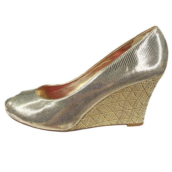 Lilly Pulitzer Women’s Resort Gold Open Toe Wedge Size US 9.5 - Picture 3 of 11